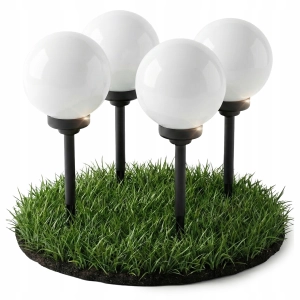Lampa Solarna Ogrodowa LED Kula Biała Wbijany Słupek 15cm Czujnik Zmierzchu
