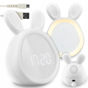 Lampka Nocna LED Budzik Zegar Elektroniczny Dla Dzieci Akumulatorowy USB