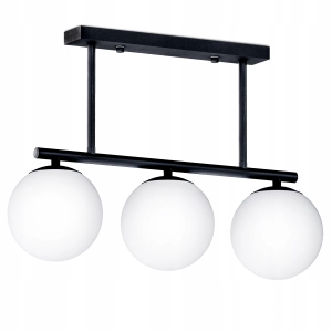 Lampa Sufitowa Wisząca LED 3X E27 Żyrandol Białe Kule Szklane Salon Czarna