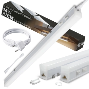 Lampa Listwa Oprawa LED Pod Szafkowa 87cm 3 Barwy Światła Włącznik 230V