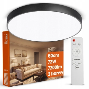 Plafon Sufitowy LED 72W 7200lm 3 Barwy CCT 60CM Okrągły CZARNA IP20 + Pilot