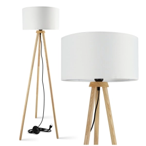 LAMPA PODŁOGOWA STOJĄCA LED E27 Lampka Do Czytania Biała Drewniana 230V