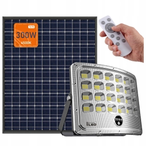 Lampa Solarna LED Naświetlacz 300W Czujnik Zmierzchu IP65 Pilot Zewnętrzny