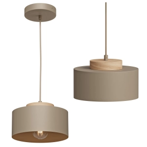 Lampa Sufitowa LED Wisząca Japandi Żyrandol Beżowa Drewno Regulowana E27