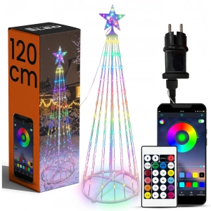 Choinka LED Zewnętrzna Mini 120cm 144LED Stożek Gwiazda RGB Pilot Aplikacja