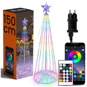 Choinka LED Zewnętrzna Mini 150cm 192LED Stożek Gwiazda RGB Pilot Aplikacja
