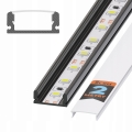 Profil LED natynkowy czarny, aluminiowy do taśm LED z mlecznym dyfuzorem. Idealny do oświetlenia wnętrz, montażu na suficie, ścianie lub pod meblami. Dostępny w długości 2 metrów.