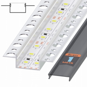 Profil LED Do Taśma Srebrny + Klosz Czarny 1M