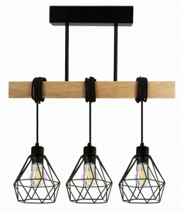 Lampa sufitowa wisząca LED drewniana belka diament E27 żyrandol loft
