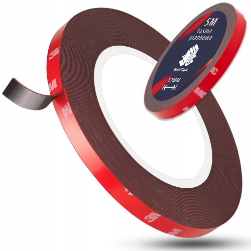 Taśma piankowa dwustronna 3M SolidTape 5m 12mm do montażu LED, opraw oświetleniowych, lekkich elementów oświetleniowych, mocowanie dekoracji świetlnych, akcesoria do instalacji oświetlenia.