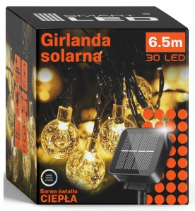 Lampki Solarne Girlanda Solarna Ogrodowa 30x Żarówka LED na Balkon 6M IP67