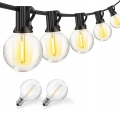 Girlanda ogrodowa LED, czarny kabel, przezroczyste żarówki G40, ciepłe światło, oświetlenie zewnętrzne, dekoracyjne, na taras, patio, balkon, wodoodporne, girlanda świetlna.