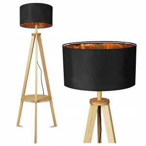 Lampa Stojąca Podłogowa Lampka LED Do Czytania Drewniana Półka E27 Włącznik