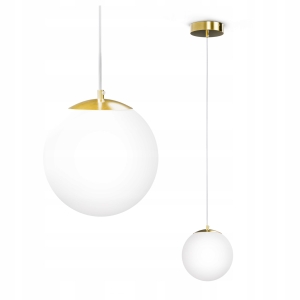 Złota Lampa Wisząca Sufitowa LED E27 Żyrandol Białe Kule Szklane Salon