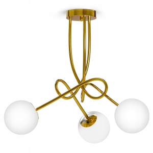 Złota Lampa Sufitowa Wisząca LED 3X E27 Żyrandol Białe Kule Szklane Salon