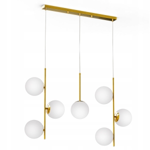 Złota Lampa Wisząca Sufitowa LED 7X E27 Żyrandol Białe Kule Szklane Salon