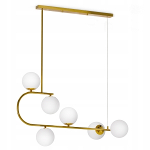 Złota Lampa Wisząca Sufitowa LED 6X E27 Żyrandol Białe Kule Szklane Salon