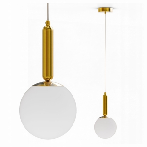 Złota Lampa Wisząca Sufitowa LED E27 Żyrandol Białe Kule Szklane Salon