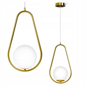 Złota Lampa Wisząca Sufitowa LED E27 Żyrandol Białe Kule Szklane Salon