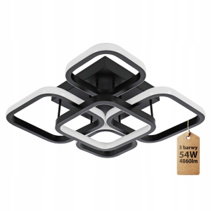 Lampa Sufitowa LED Plafon Czarny Żyrandol Zmienna Barwa Do Kuchni 54W