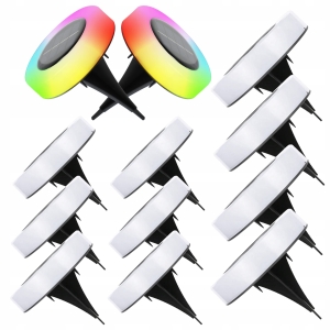 Lampa Solarna Ogrodowa LED Najazdowa Gruntowa Dyski Czujnik Zmierzchu RGB