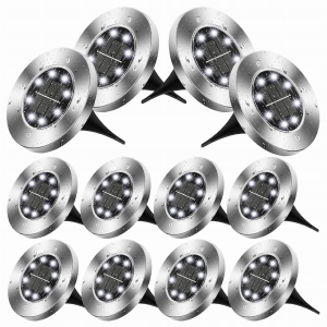 Lampa Solarna Ogrodowa LED Najazdowa Gruntowa Dyski Czujnik Zmierzchu 8LED