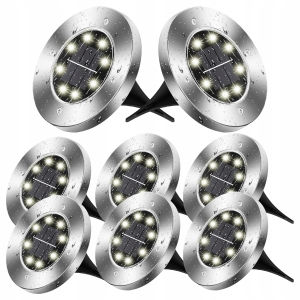 Lampa Solarna Ogrodowa LED Najazdowa Gruntowa Dyski Czujnik Zmierzchu 8LED