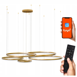 Złota Lampa Sufitowa LED Wisząca Ring TUYA Aplikacja Na Telefon Pilot 408W