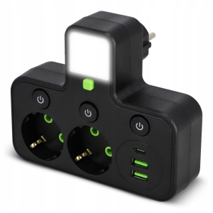 Przedłużacz Listwa Zasilająca Rozdzielacz Rozgałęźnik 230V 3x USB + Lampka