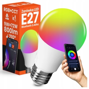 Żarówka LED E27 RGB CCT 9W Bluetooth TUYA SMART Inteligentna Halogenowa