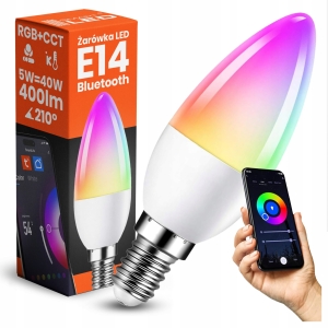 Żarówka LED E14 C37 RGB CCT 5W Bluetooth TUYA SMART Inteligentna Halogenowa