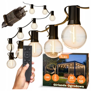 Girlanda Ogrodowa Świetlna 30M 50X Żarówka LED E12 Pilot Łańcuch Świetlny