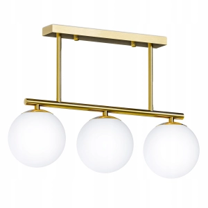 Złota Lampa Sufitowa Wisząca LED 3X G9 Żyrandol Białe Kule Szklane Salon