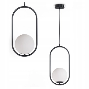 Lampa Wisząca LED Sufitowa Czarna G9 Żyrandol Białe Kule Szklane Salon
