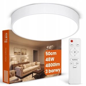 Plafon Natynkowy LED 50cm Okrągły Biały 48W 4800lm Pilot Ściemniana 3CCT