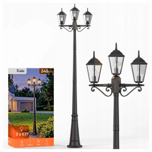 Lampa Ogrodowa LED Zewnętrzna E27 Stojąca Latarnia Słup 245cm Potrójna IP65