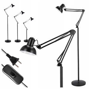 Lampa Podłogowa Stojąca LED E27 185cm Regulowana do Czytania Włącznik Czarn