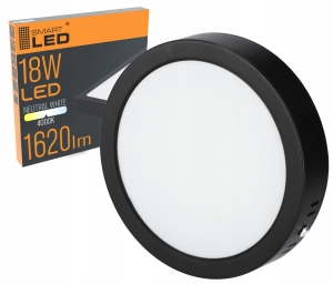 Panel LED Lampa Sufitowa Plafon Natynkowy Okrągły Czarny 18W Mocny