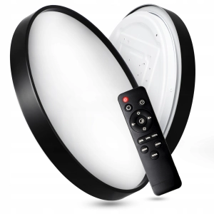 Lampa Sufitowa Panel LED Plafon Okrągły Natynkowy Czarny + Pilot 3 Barwy