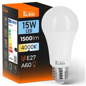 Żarówka LED E27 15W A60 1500lm Neutralna 4000K Klasyczna Nie Mruga 230V