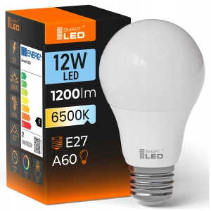 Żarówka LED E27 12W 1200 lm Mocna Zimna 6500K Klasyczna A60 230V NIE MRUGA