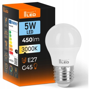 Żarówka LED E27 G45 5W 450 lm Barwa Ciepła 3000K Kulka Ball NIE MRUGA
