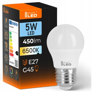Żarówka LED E27 G45 5W 450 lm Barwa Zimna 6500K Kulka Ball NIE MRUGA