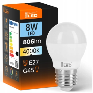 Żarówka LED E27 G45 8W 806 lm Barwa Neutralna 4000K Kulka Ball NIE MRUGA