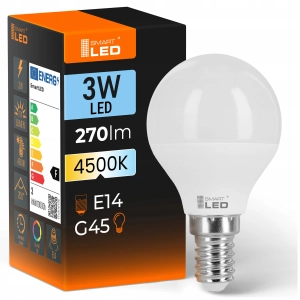 Żarówka LED E14 G45 3W 270 lm Barwa Neutralna 4500K Kulka Ball NIE MRUGA