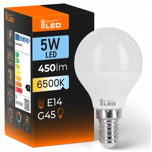 Żarówka LED E14 G45 5W 450 lm Barwa Zimna 6500K Kulka Ball NIE MRUGA 230V