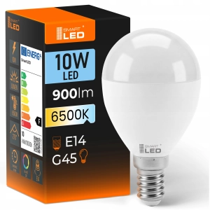 Żarówka LED E14 G45 10W 900 lm Barwa Zimna Biała 6500K Kulka Ball NIE MRUGA