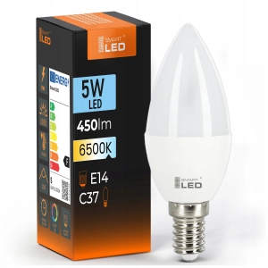 Żarówka LED E14 C37 5W 450 lm Barwa Zimna 6500K Świeca Świeczka NIE MRUGA