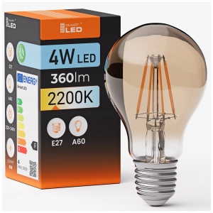 Żarówka LED E27 A60 4W 360 lm Barwa Ciepła 2200K Filament Dekoracyjna