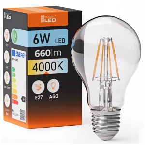 Żarówka LED E27 A60 6W 660 lm Barwa Neutralna 4000K Filament Dekoracyjna
